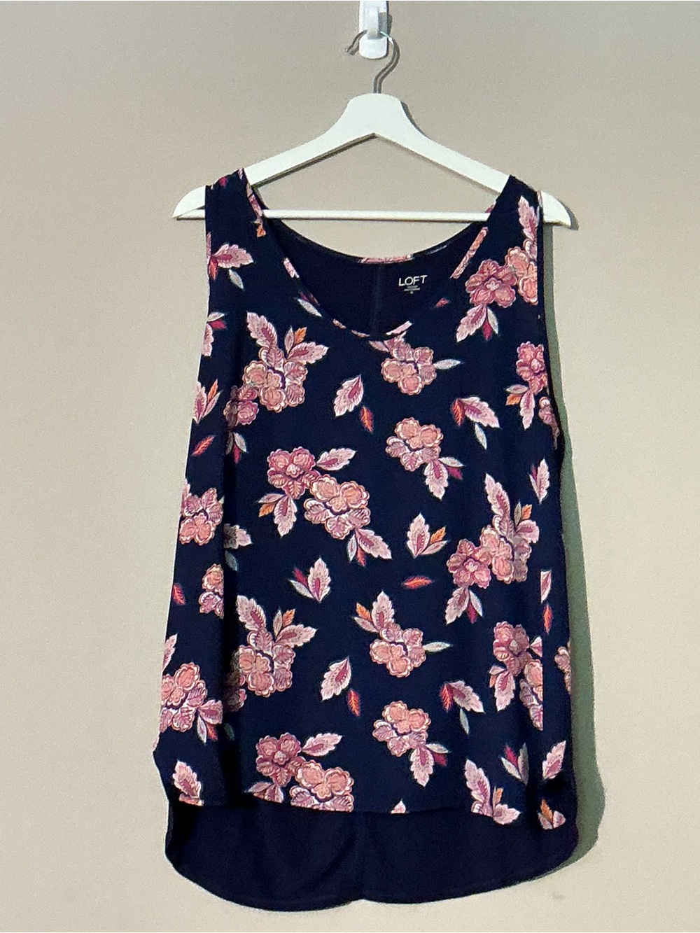 LOFT Navy Floral Sleeveless Camisole with Pink and Light Orange Print